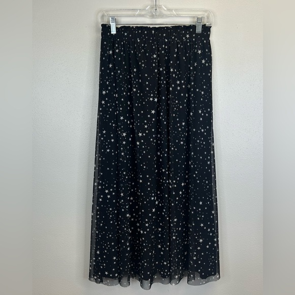 Originality Womens M Starry Night Black Midaxi Sheer Skirt Celestial Galaxy Star - Picture 8 of 9